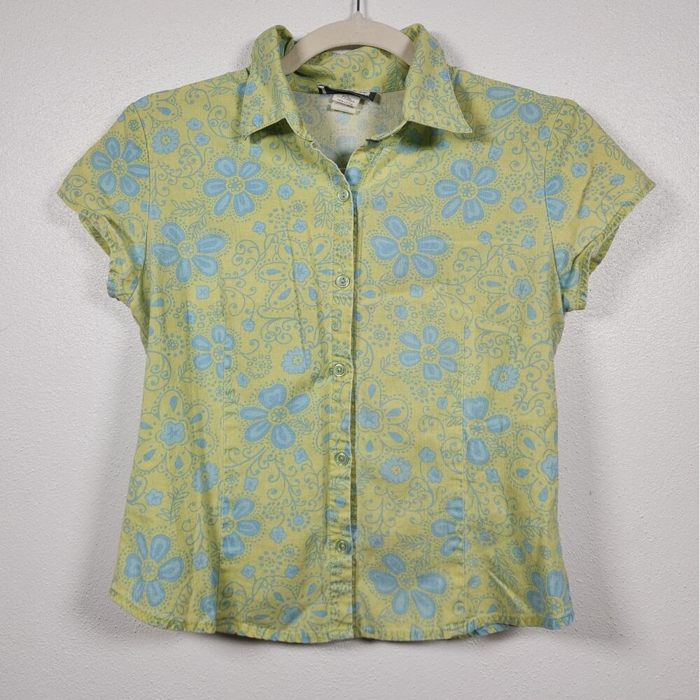 Vintage y2k Aqua Blues Small Boho Surf Button Shirt Skate Coastal